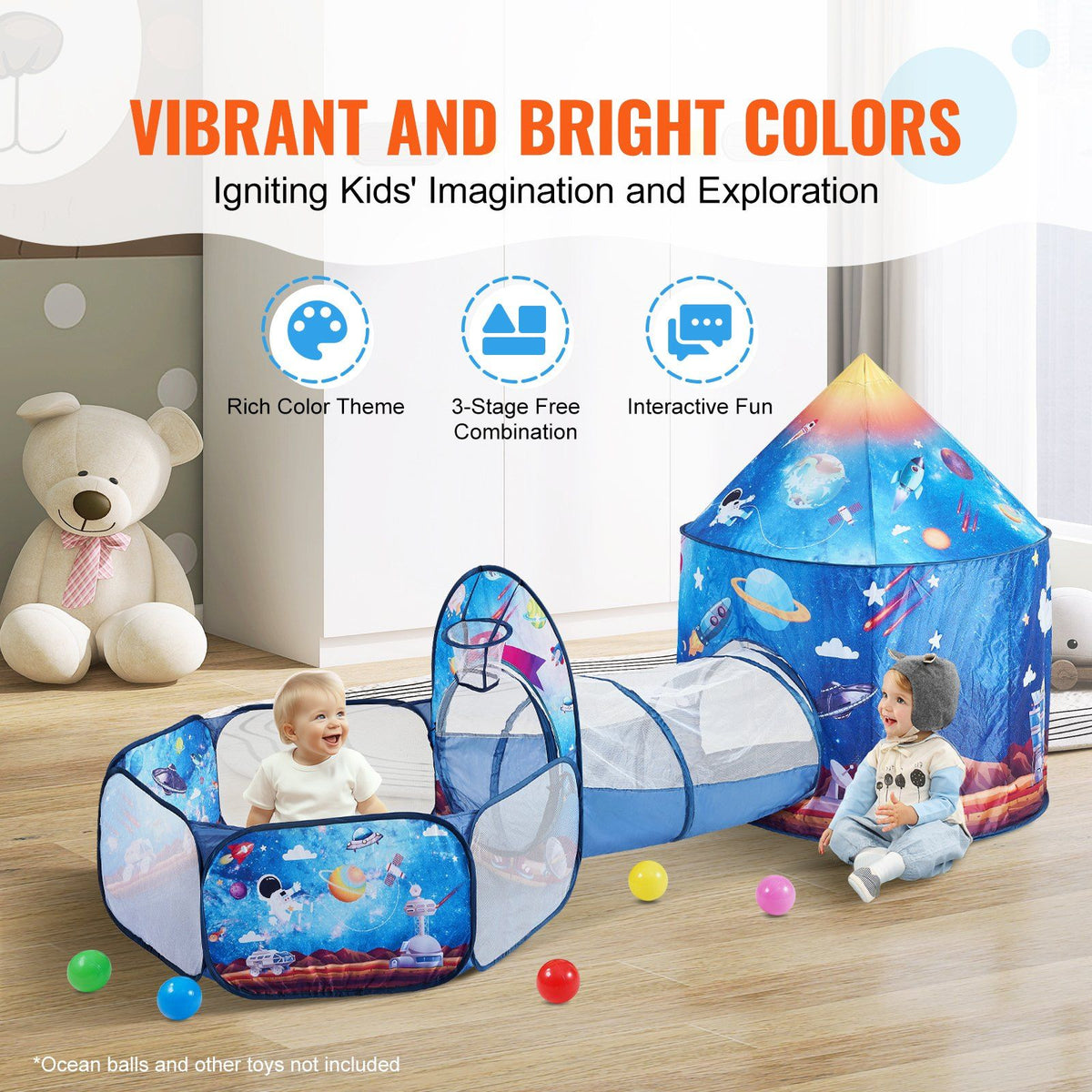 Kids Play Tent Tunnel and Ball Pit 3 Piece Set